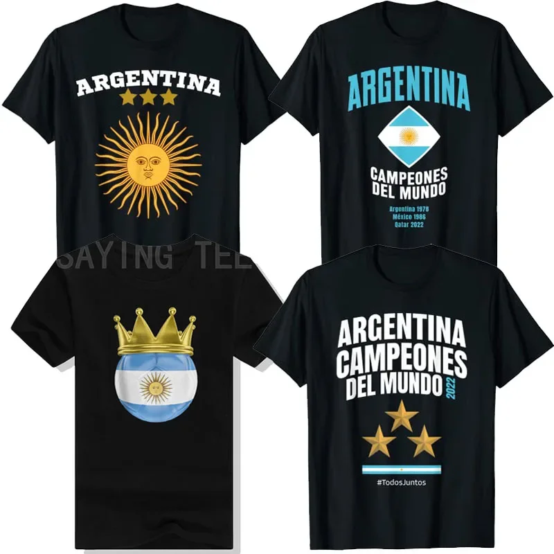 Argentina Campeones Del Mundo 2022 T-Shirt Argentina 3 Stars Argentinian Goat Three Stars Graphic Tee Tops Commemorative Gift