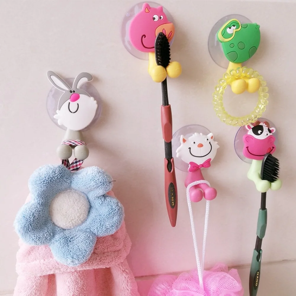 Cartoon Sucker Toothbrush Holder Suction Hooks Multifunctional Animal Suction Cup Children Bathroom Set Accessories Eco-Friendly