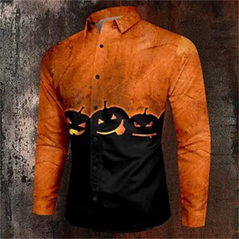 Halloween bruxa horror masculino formal botão camisa de manga longa festa de halloween noite outono inverno camisa lapela impressão 3d fina