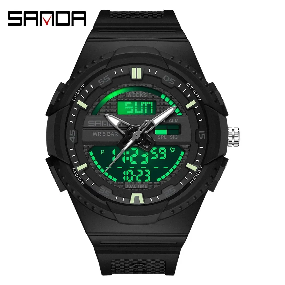 

SANDA Men's Fashion Watch for Women Outdoor Sports Quartz Digital Dual Display Shock Water Resistant Alarm Wristwatch LM9030