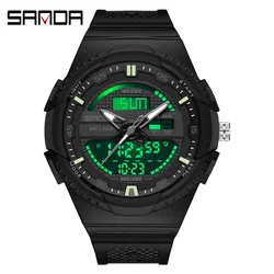 SANDA Men's Fashion Watch for Women Outdoor Sports Quartz Digital Dual Display Shock Water Resistant Alarm Wristwatch LM9030