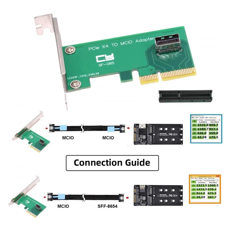 

New!!PCI-Express Card 5.0 4.0 4X To MCIO Mini Cool Edge IO Female Host Adapter For Pcie Nvme U.2 SSD Adapter Card
