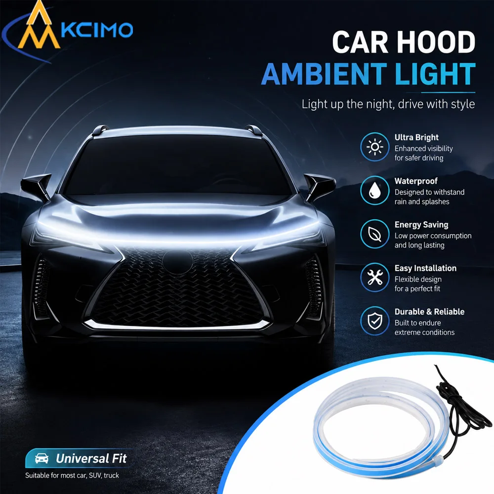 1pc Flexible Car Bonnet LED Light Strip Dynamic Scan Startup Animation Engine Hood Day Running Light Waterproof Auto Decoration
