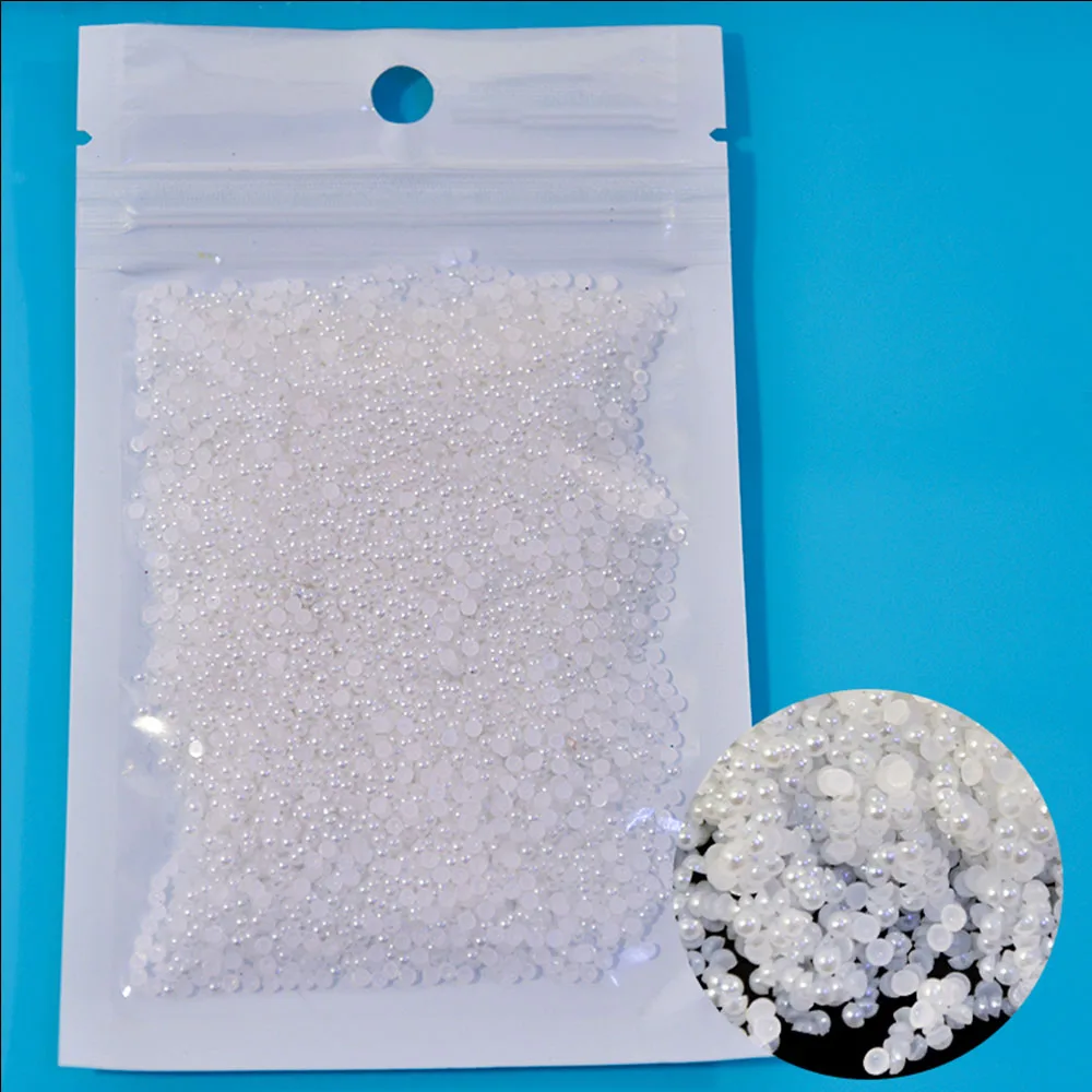 Cuentas de perlas blancas para decoración de manicura, abalorios de diamantes de imitación para uñas, 3D, medio redondo, tamaño mixto, Beige, Parte posterior plana, 500-1000 unids/lote por bolsa