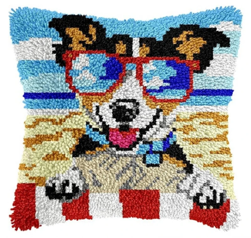 Cute Animal Dog Patterns Latch Hook Kit Vintage Knot Pillow Package Embroidery Latch Hook Kits Animals Print Cushion Pillowcase