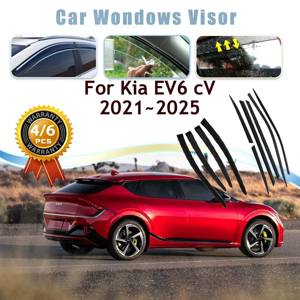 

4PCS 6PCS Car Window Visors For Kia EV6 CV 2021 2022 2023 2024 2025 Waterproof Black Rain Guard Windshield Trim Auto Accessories