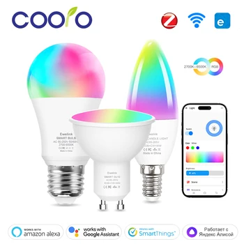 Smart WiFi Zigbee LED Light Bulb Dimmable E27 E14 GU10 RGBCW 2700-6500K LED Candle Lamp Fo