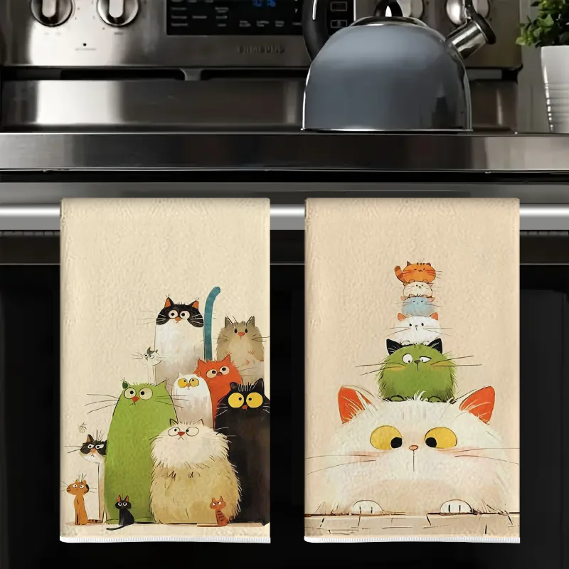 2枚セット、かわいい猫柄のキッチンタオル、40cm*60cm - Kitchen Baking Cloth のレビューと価格