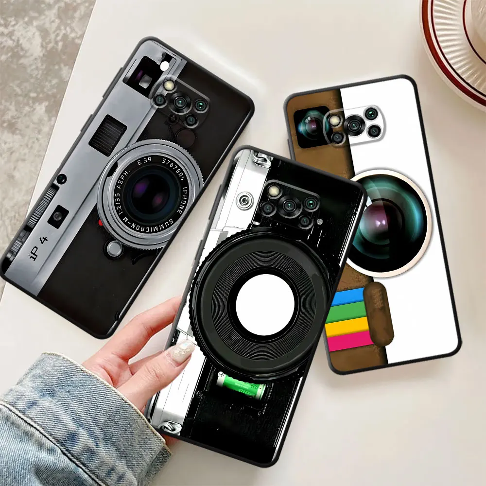 Retre Camera Phone Case for Poco M5 X4 GT M3 F1 X3 NFC C40 M4 Pro 5G X4 Pro 5G F5 C50 C51 C61 Black Soft Cover