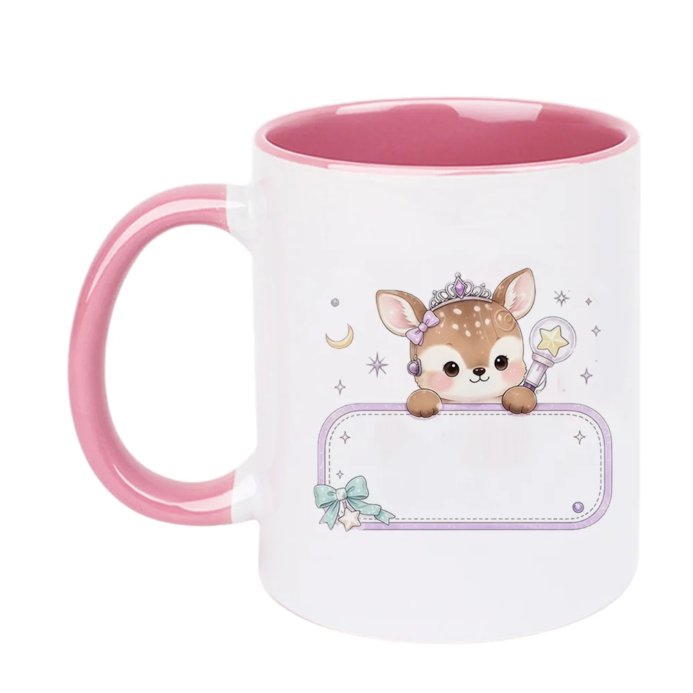 11oz Ceramic Coffee Mug Cute Deer Princess Print with Crown Star Magic Wand Design for Home Office Tableware Birthday Party Holi