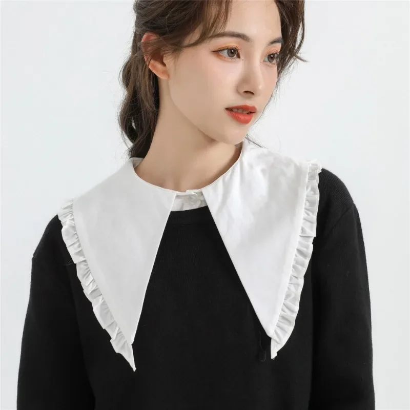 French Style Womens Fake collar for Sweater White Fungus Edge Big Pointed Shirt Detachable Collar Female Decoration False Collar
