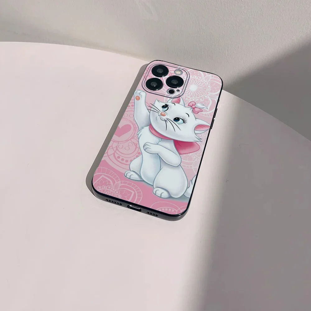 Marie Cat Cute Cartoon Phone Case for iPhone 15 14 13 Pro Max 11 12 Mini X Xs XR Se 2022 Black Silicone Cover