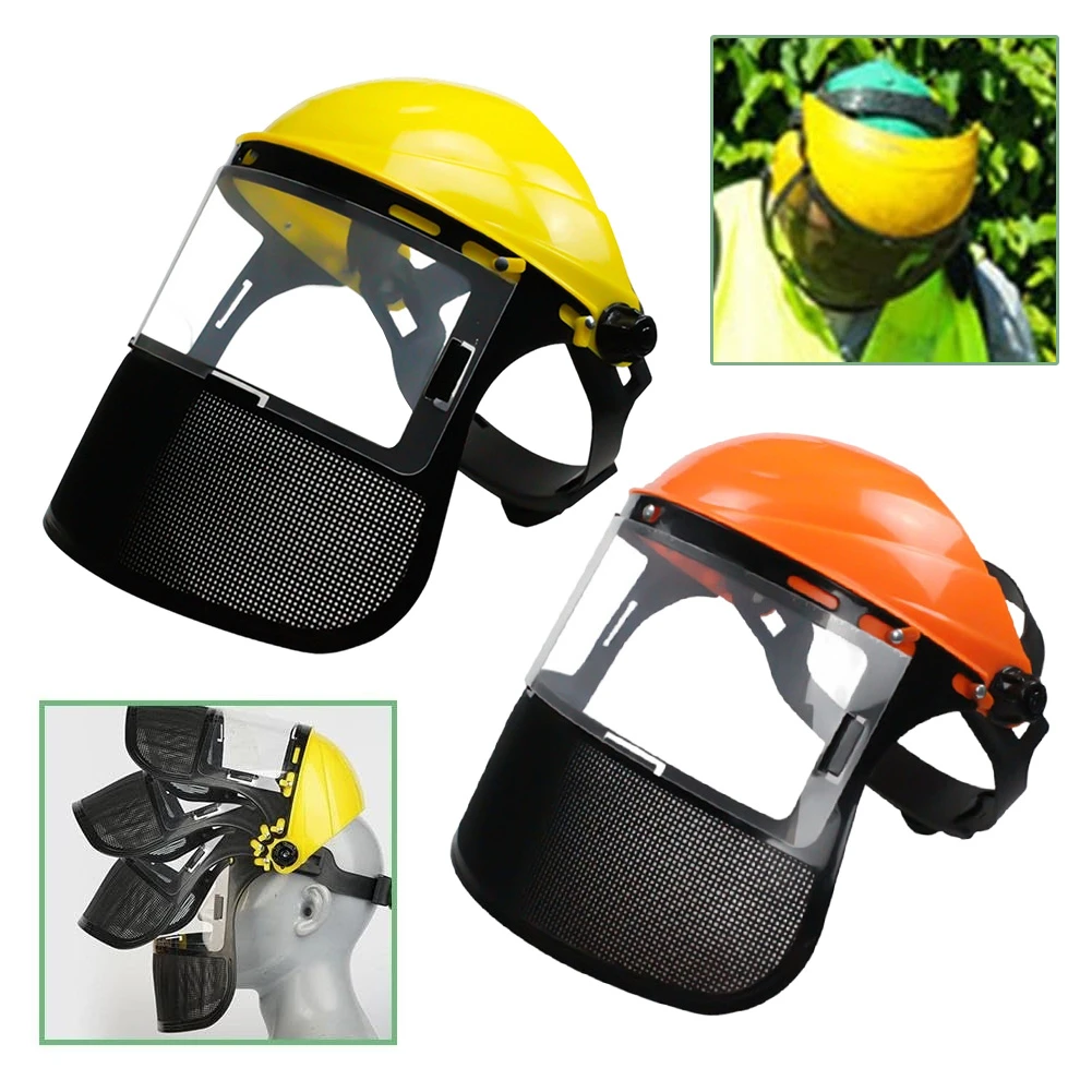 Capacete de Segurança Ajustável com Tela Protetora de Malha para Cortador de Grama e Roçadeira de Jardim