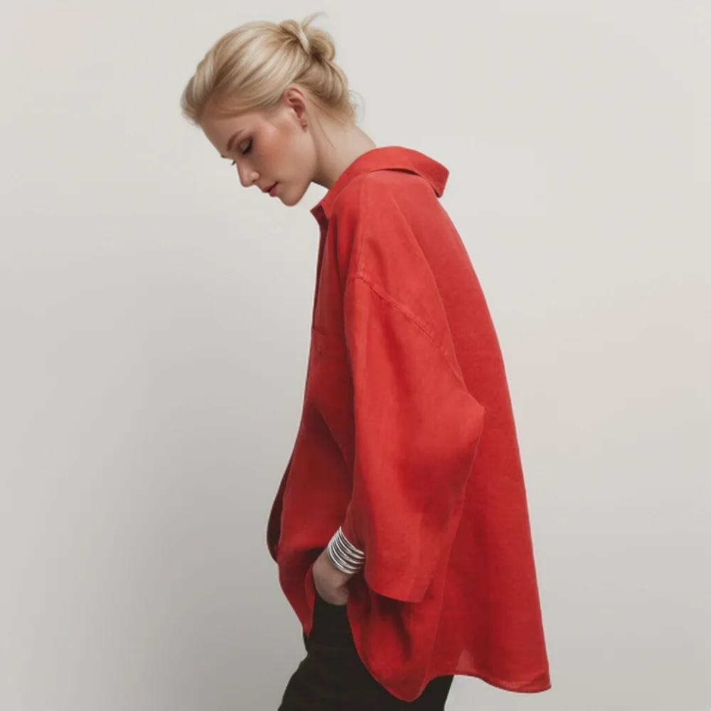 Cos Lris 2024 Summer Women's French Commuter Style Pocket Decoration Loose Long Sleeve Lapel Solid Color Shirt