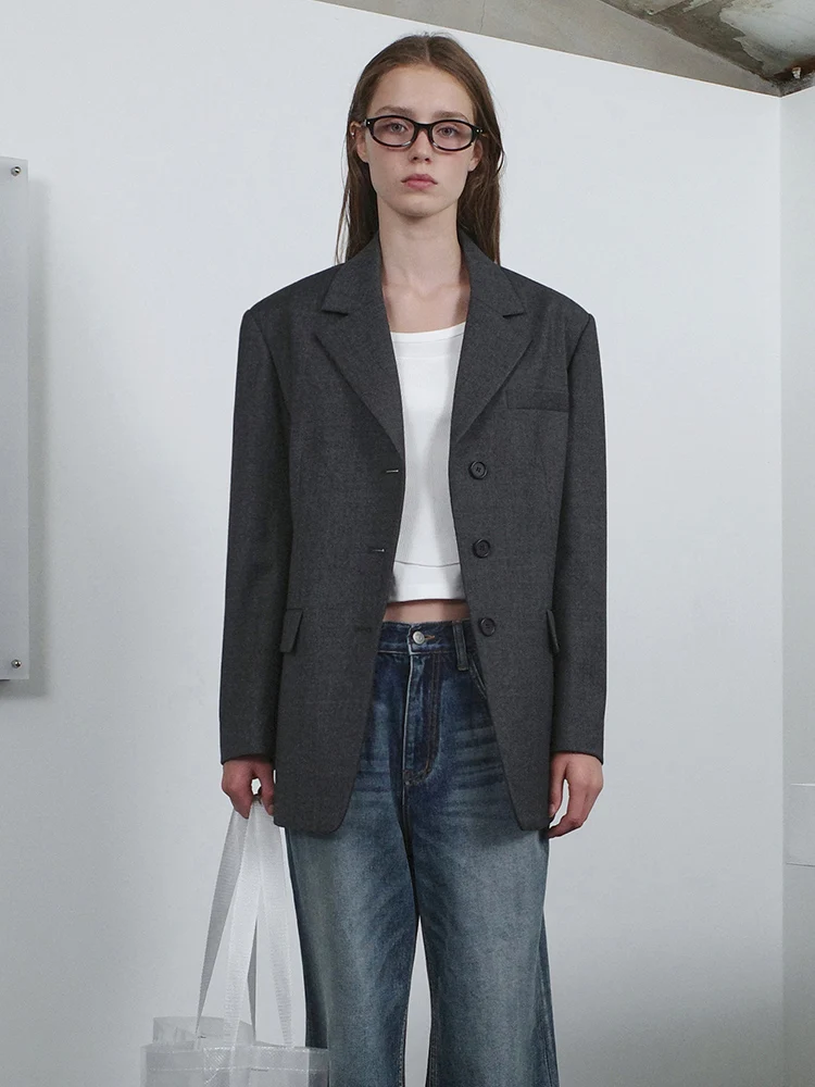 

Classic Woolen Jaet Suit Women's Spring New Korean Version Pure Color Lapel Western Sle Top Casual Commute Interview