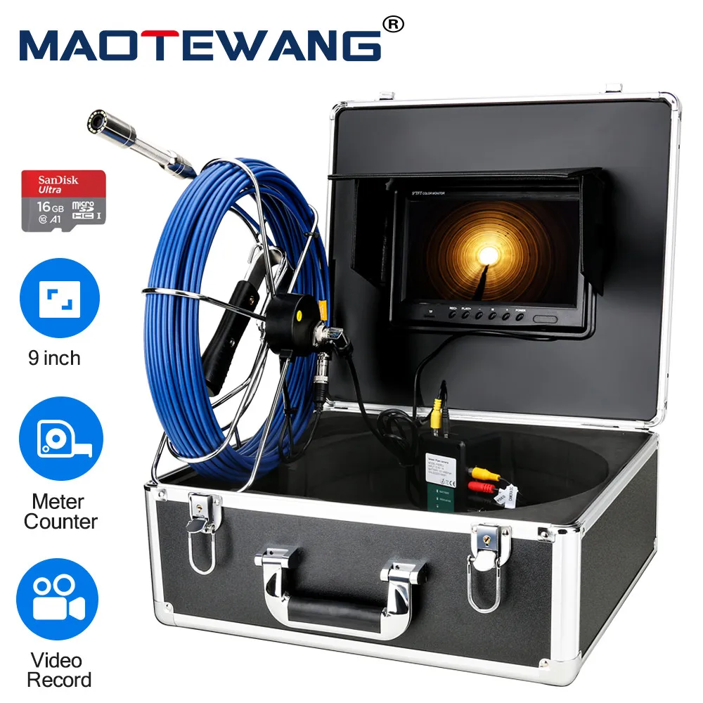 Drain Sewer Pipeline Industrial Endoscope DVR Recording 9 Inch Sewer Pipe Inspection Camera 20/30M Cable with Meter Counter
