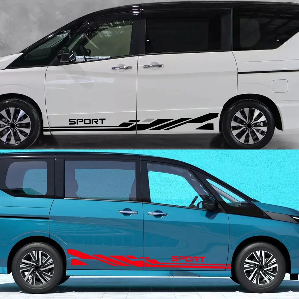 2Pcs PVC SPORT Side Door Stripe Decal for Nissan Serena C27 2016‑2022, Self‑Adhesive Sport Graphic Vinyl Sticker MPV Exterior