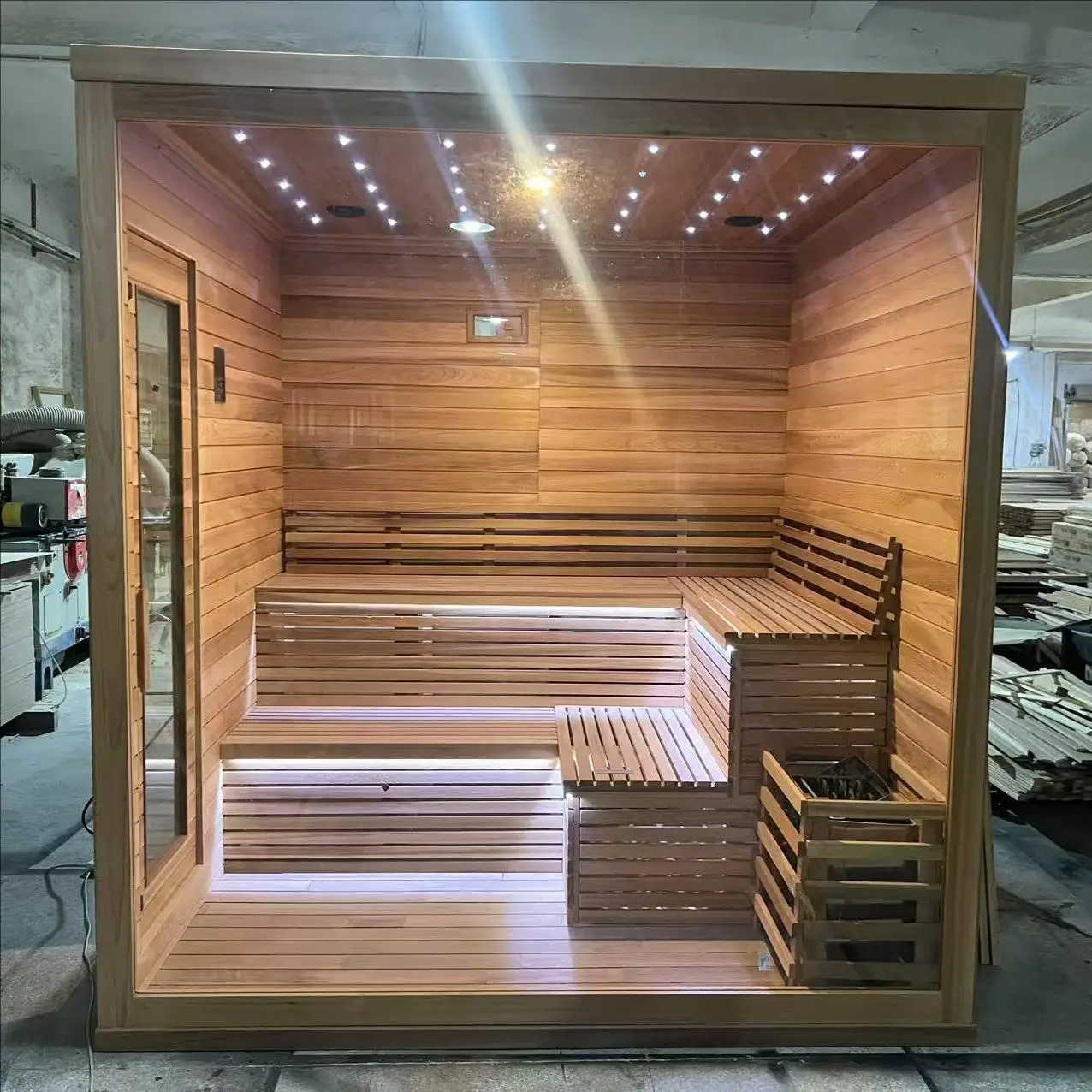 Customizable Modern Solid Wood Panoramic Steam Sauna Room for 2 People New Design Square Outdoor Villa Sauna