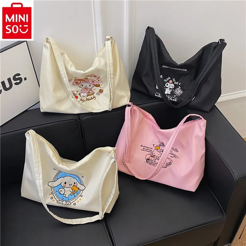 MINISO Women's Fashion Large Capacity Casual Crossbody Bag High Quality Nylon Embroidered Hello Kitty Jade Guigou Shoulder Bag