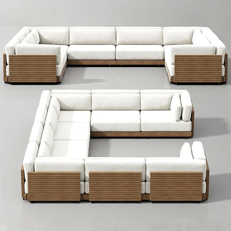 Hotel Modern Sofa Set Garden Teak Outdoor Furniture Aluminum Wood Patio  Couch Sectional  Luxury