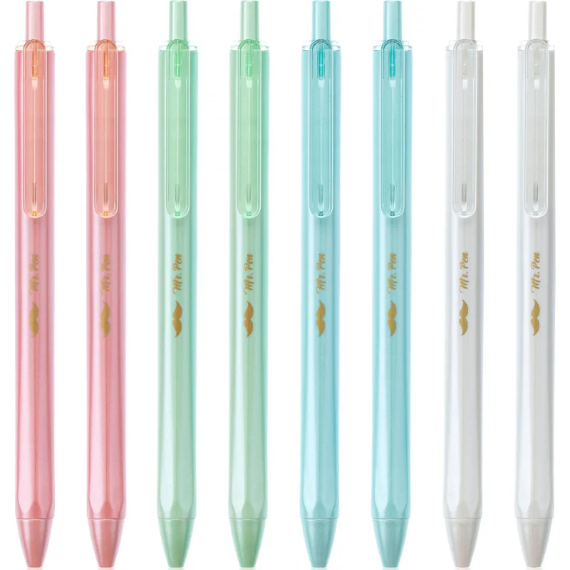 Retractable Gel Pens - 8, Black Ink, 0.5mm Fine Point, Pastel Barrels, Fast Dry Aesthetic Pens