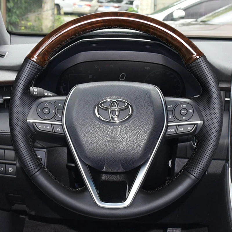 Custom Carbon Fiber Leather Car Steering Wheel Cover Fit For Toyota Avalon Camry Crown RAV4 Corolla 2018-2021 Steering Wrap