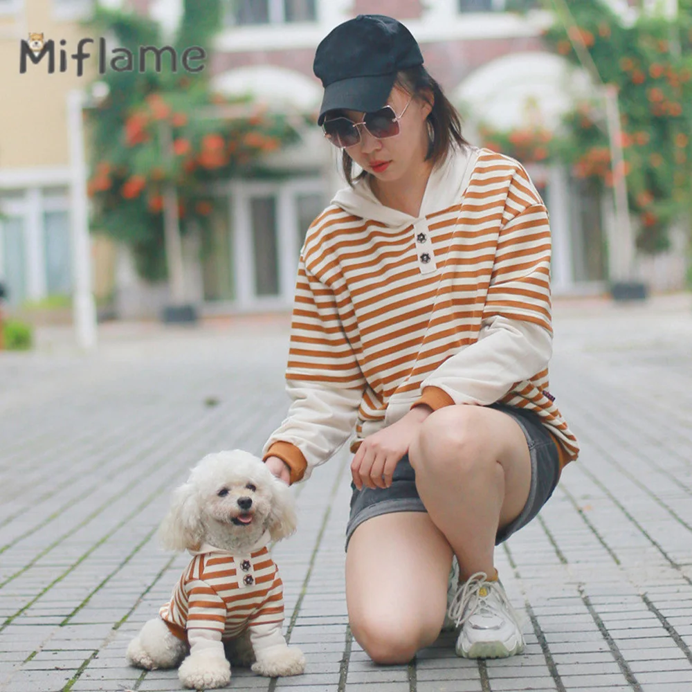 Miflame Orange Strip vestiti per cani con cappuccio Teddy Bichon New Pet Costume genitore-figlio primavera estate cane e proprietario abiti coordinati