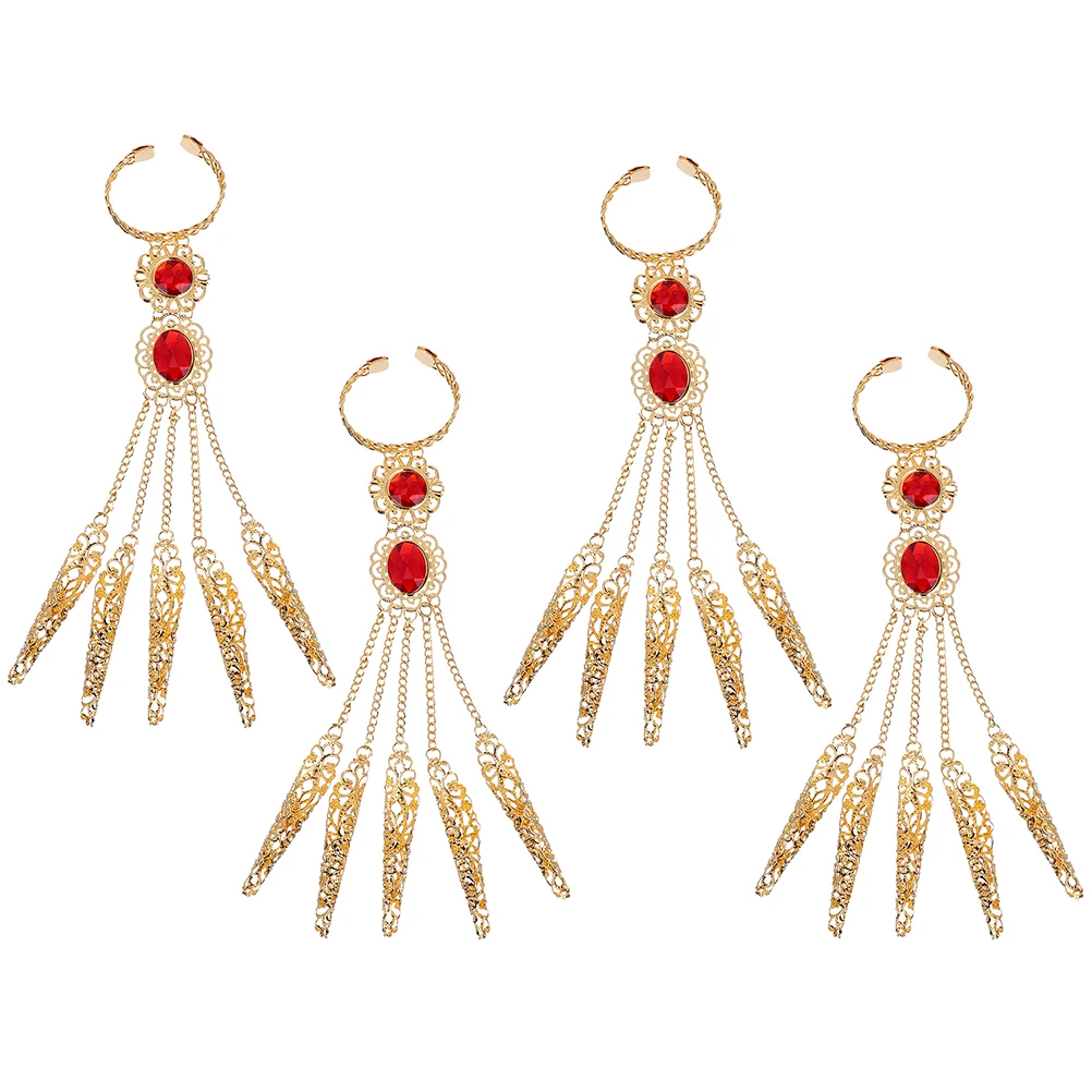 

4pcs Belly Dance Bracelet Alloy Gold Finger Jewelry Rhinestone Nail Decor Egyptian Hand Accessory For Women
