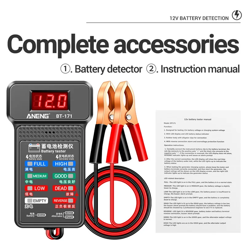 Herramientas de diagnóstico automotriz, probador de batería, BT-171, Analizador de batería de 12V