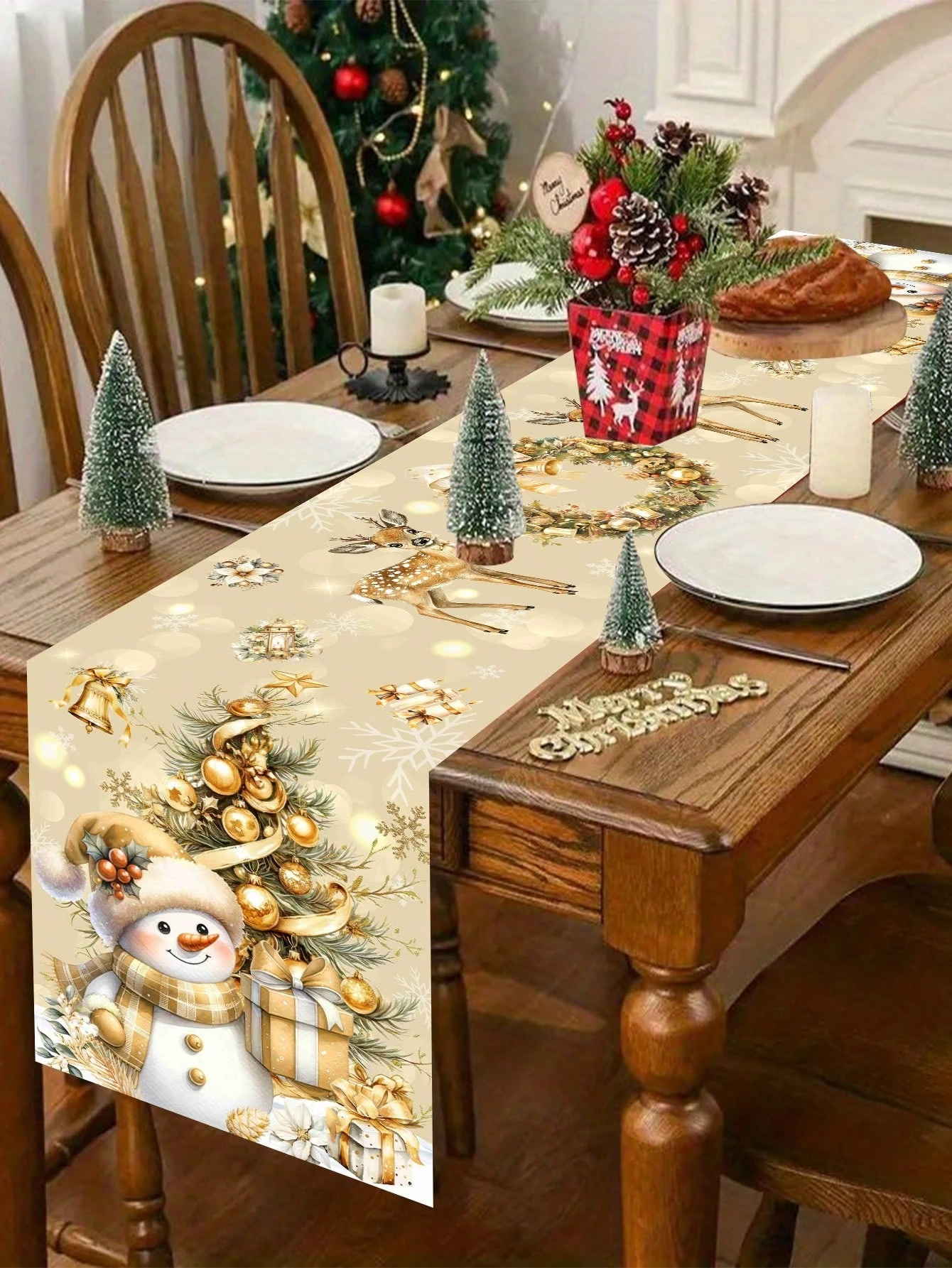1 قطعة عيد الميلاد احتفالي الجدول عداء 2D طباعة الغزلان ثلج نمط ديكور للطاولات الحاضر لوكس الموسمية #4
