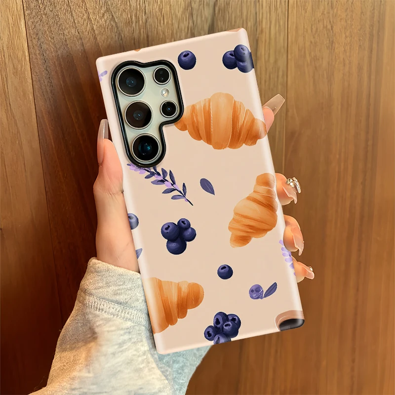 Fcicicase S25 Ultra Bread Pattern Phone Case For Samsung A56 A36 A26 A16 S24+ S23 Plus S20 FE Double-layer Acrylic PC Cover