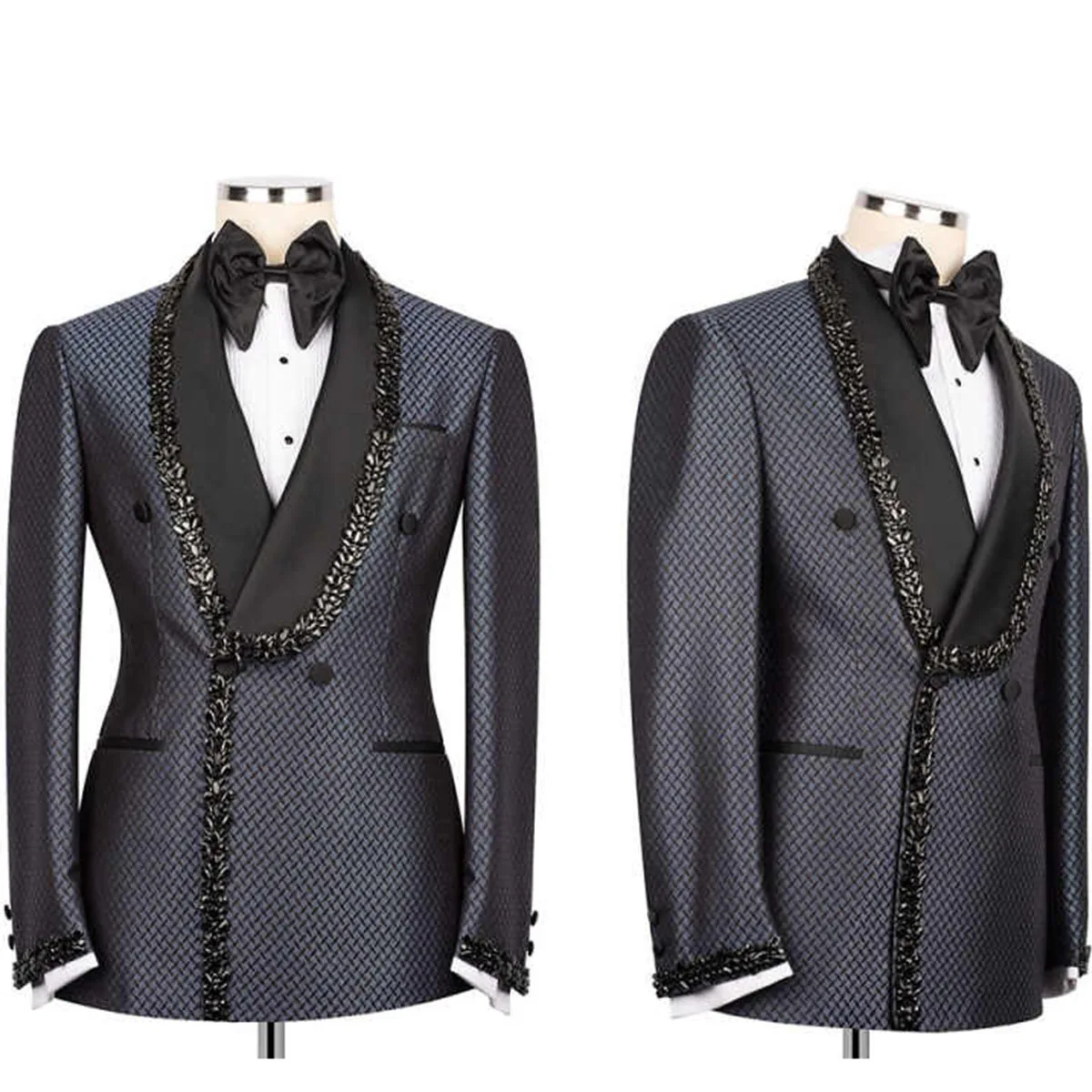 

Роскошные мужские костюмы с металлическими декоративными элементами и бисером, с заостренными лацканами, для жениха, смокинги, комплекты из 2 предметов, для вечеринок и выпускных, пиджаки, индивидуальный пошив