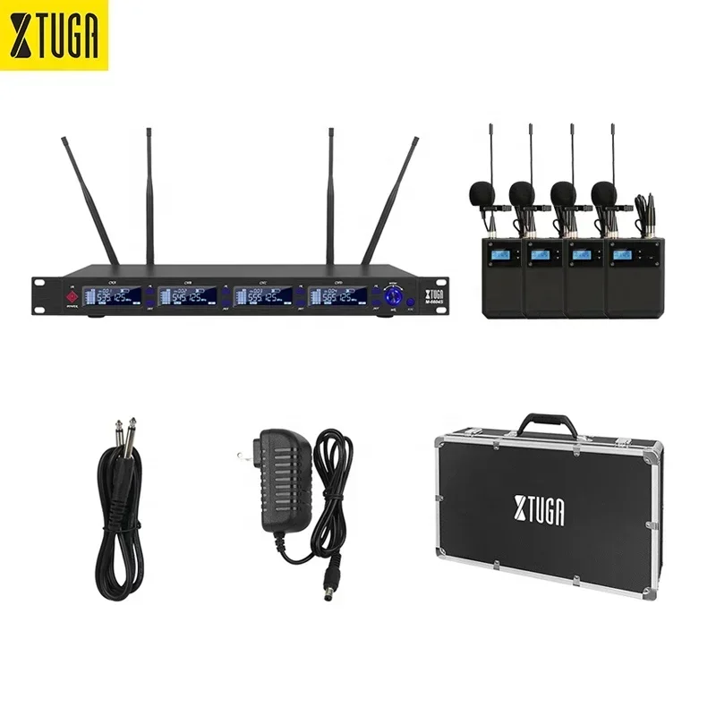 

Xtuga M6604S professional cordless Lavalier lapel microfono 4 channel Dynamic uhf wireless microphone