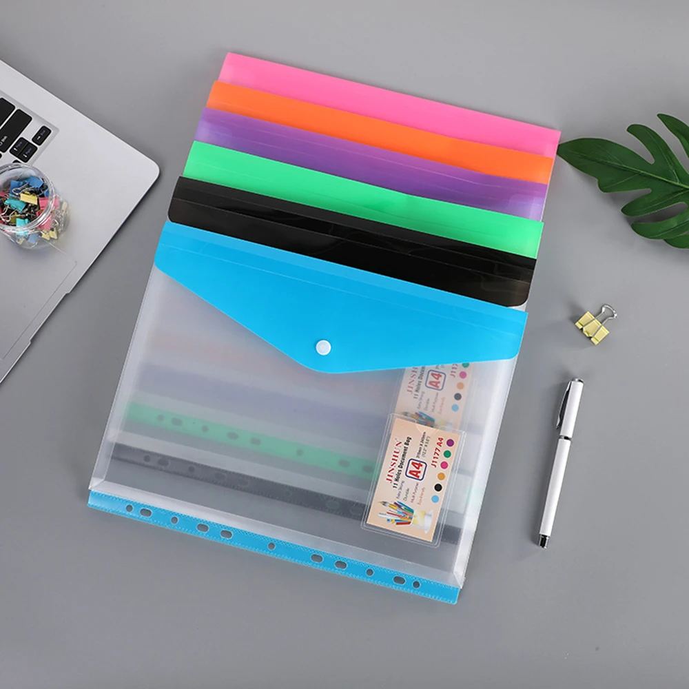 Random Color A4 Document Storage Bag With Snap Clear 11 Holes File Folders Vertical Horizontal Binder Pocket Office Supplies