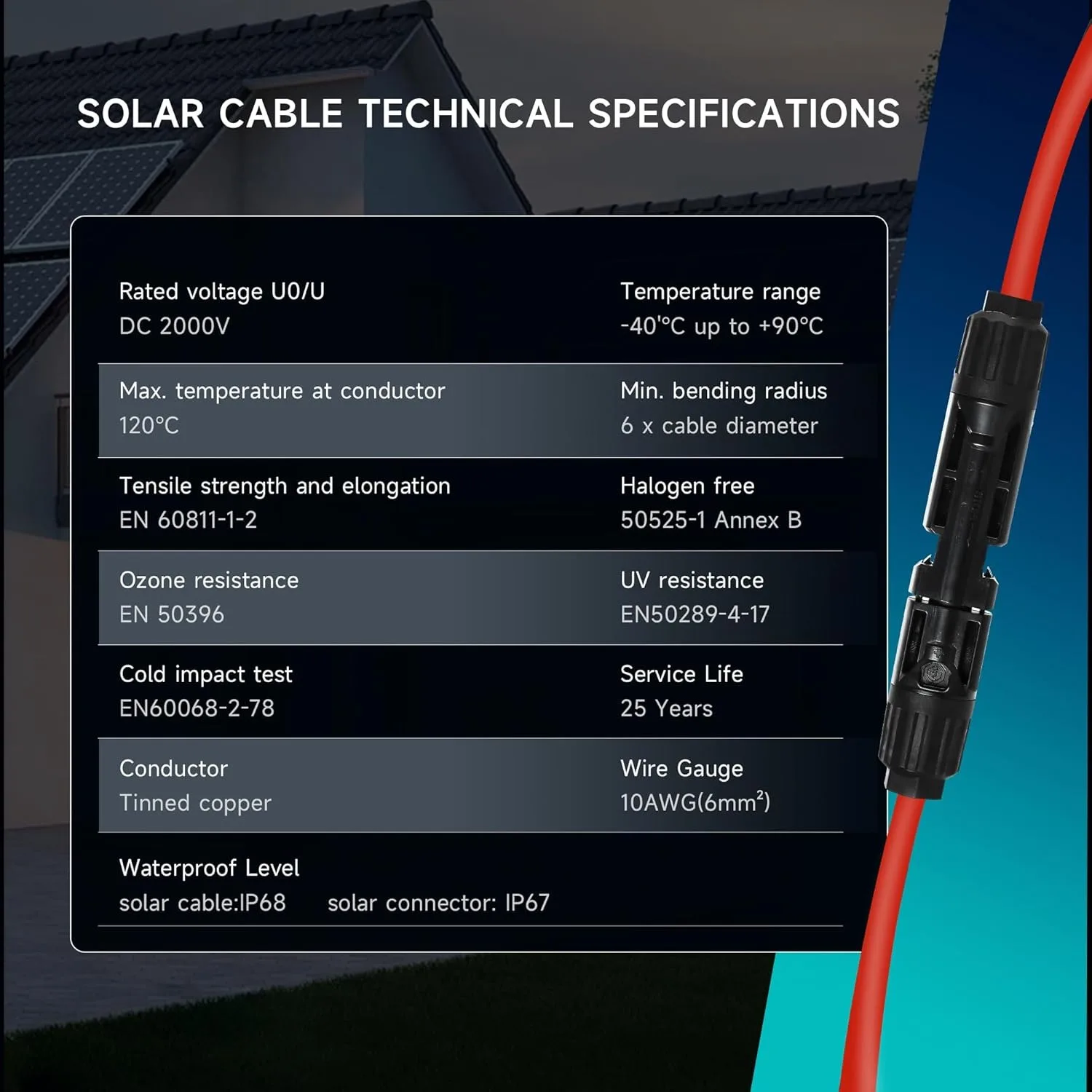 10AWG كابل تمديد للطاقة الشمسية كابل لوحة طاقة شمسية مع موصلات مقاومة للماء سلك لوحة PV 6mm2 للأنظمة خارج الشبكة #2