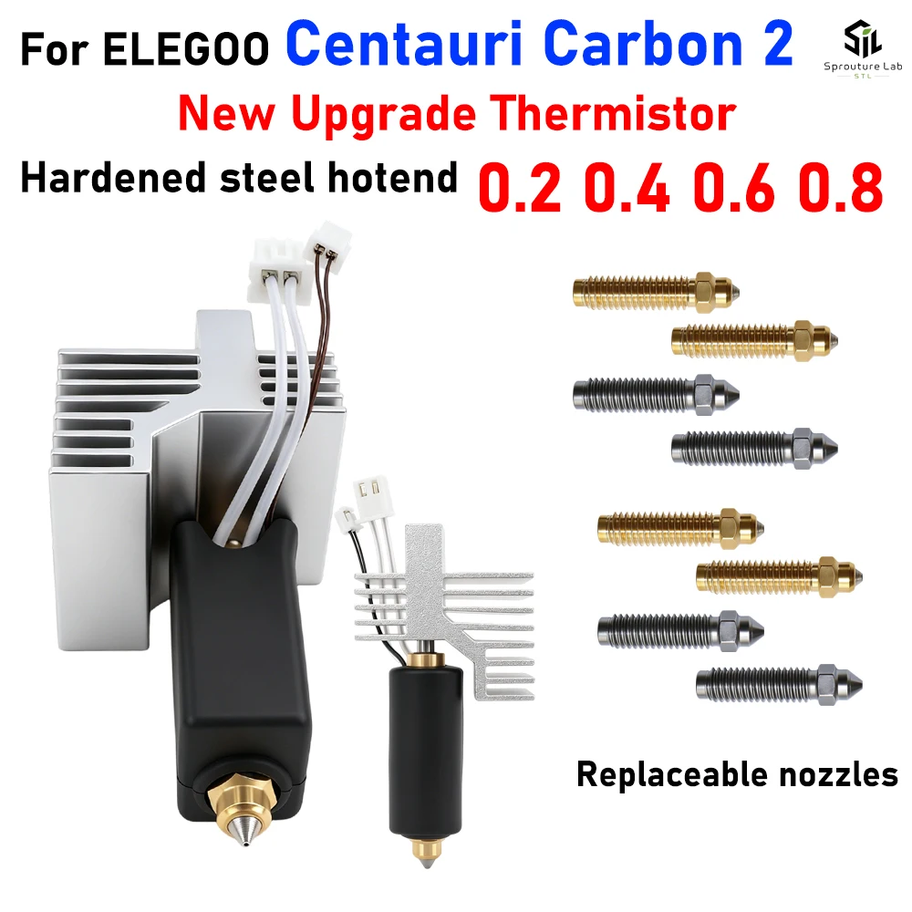 Upgrade Elegoo CC2 Hotend 0,2/0,4/0,6/0,8mm Montiertes Extruder-Hotend-Kit für Elegoo Centauri Carbon 2 Hot End / Centauri Nozzle