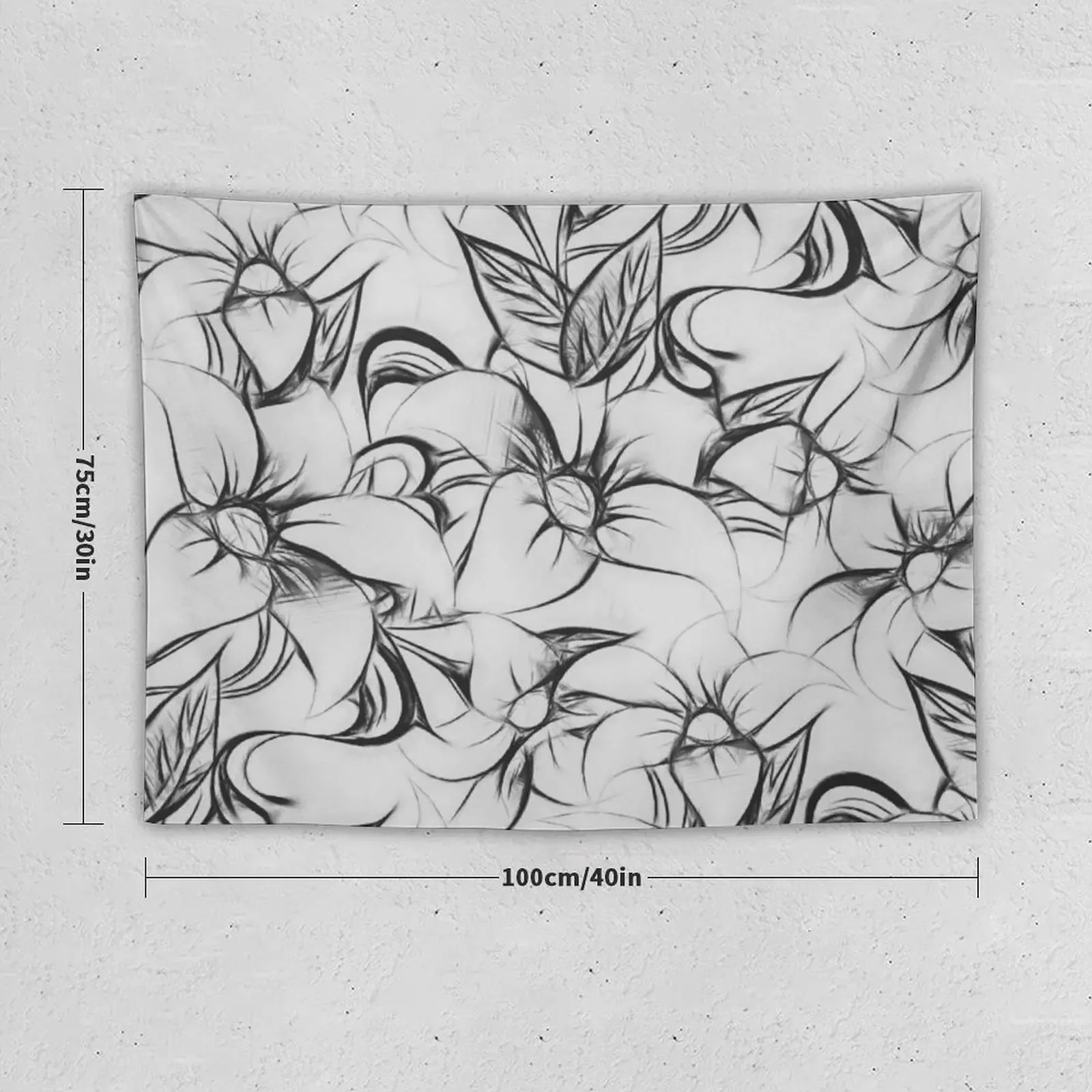 Black and white pencil sketch floral pattern Tapestry Aesthetic Room Decors For Bedroom Wall Decoration Tapestry