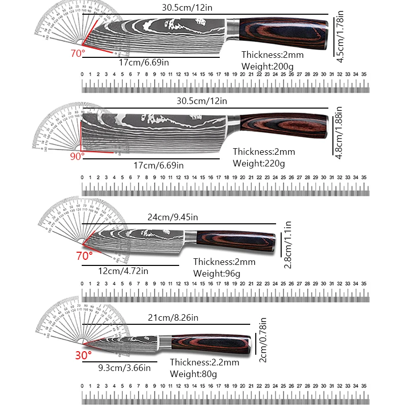 Stainless Steel Kitchen Knives Cleaver Damascus Pattern Boning Slicing Knife Meat Fish Cutting Fruit Paring Cooking Tools