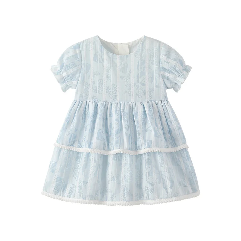 2025 Baby Girls Puff Shorts Sleeves Dress Spring Summer New Splicing Children Kids Dresses Casual Princess Children Vestidos