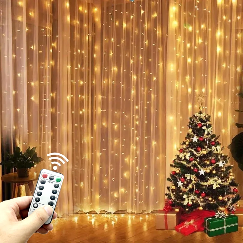 Luz de anillo de flor de cuento de hadas con Control remoto para decoración navideña, cortina de dormitorio, caja de batería, 6M