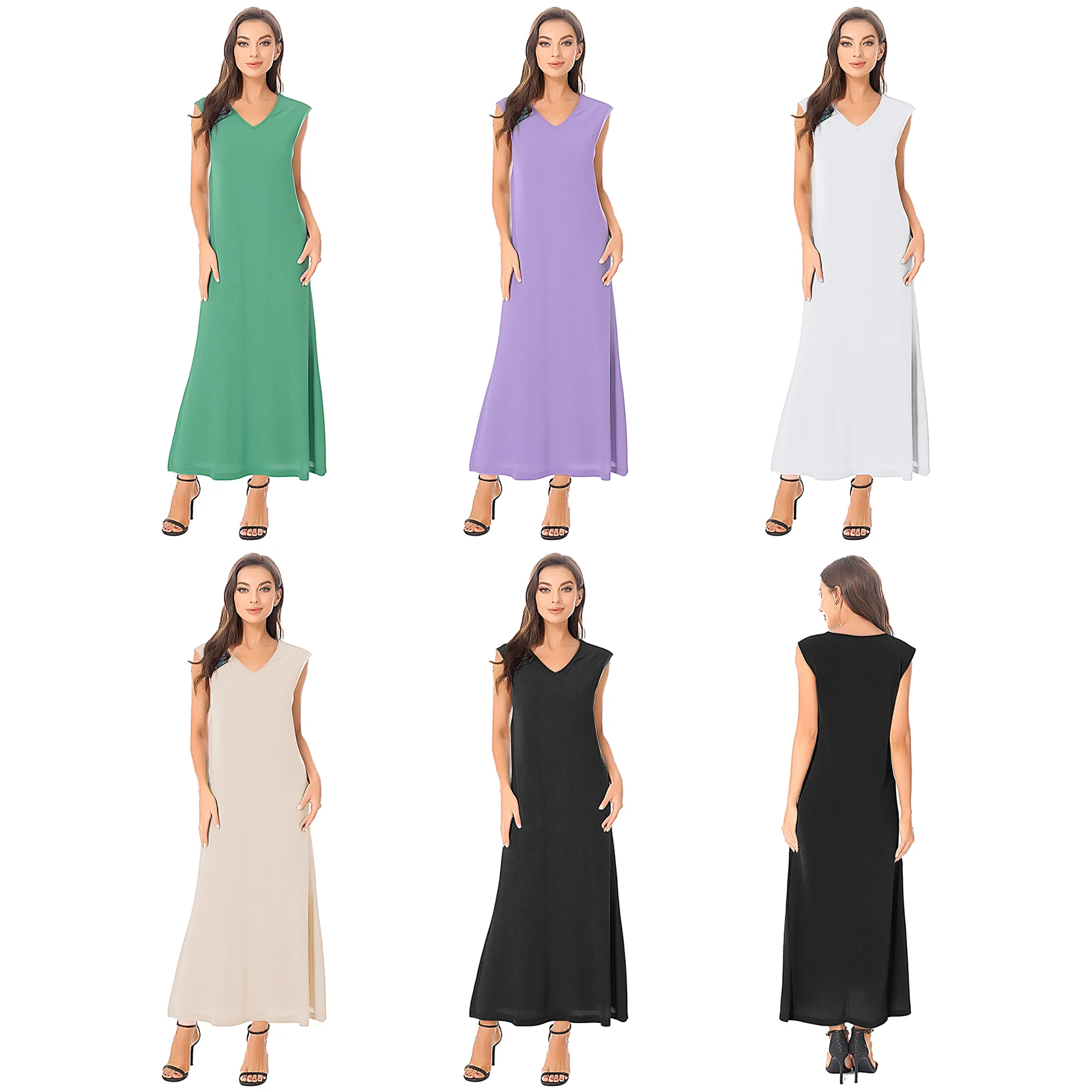 

2025 Women Loose Basic Dress Sleeveless Side Slit A-line Maxi Dress Casual Sundress Stage Performance Party Daily Wear Beachwear