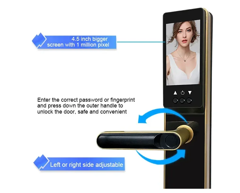 Impressão digital Tuya Locks para portas de madeira, Porta Digital, Entrada Keyless Eletrônica, Wi-Fi, Smart Door Lock com câmera