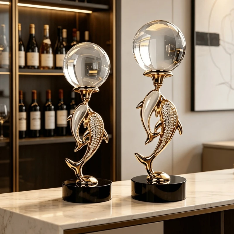 High-end light luxury dolphin crystal ball living room ornament high-end sense entrance TV wine cabinet home soft decoration