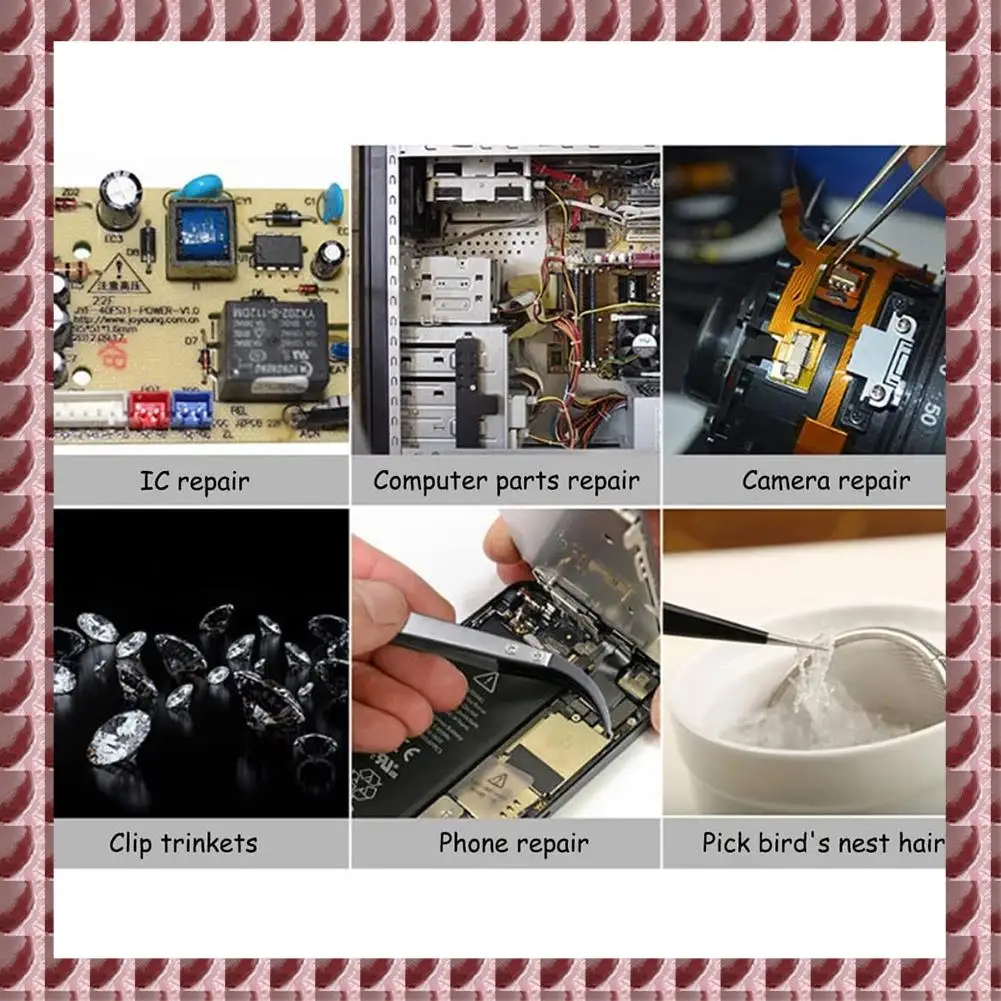 A95G 3Pcs Anti-Static Reverse Tweezer IC SMD SMT Reverse Tweezers Heat Resistant 1000 Degree Hand Tools