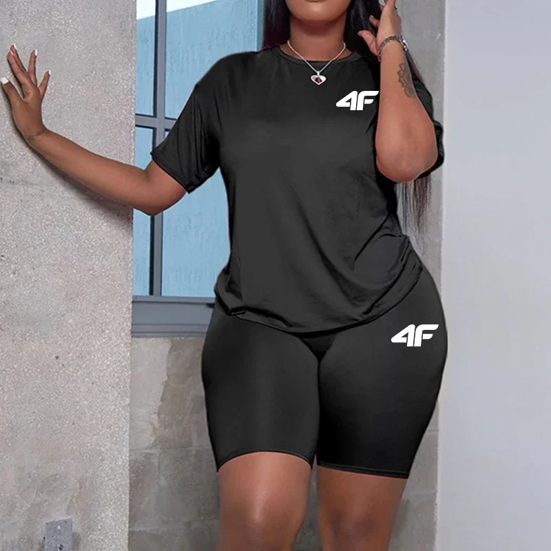 

Hot Sales Womens Tracksuit Print Casual O Neck T-shirt+Short 2 Pcs Set Gym Jogging Short Outfits Summer Comfort Women Sportswear