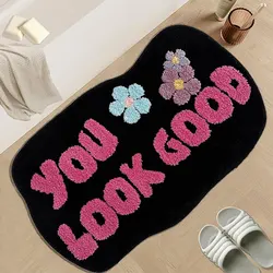 Alphabet Rug Flower Art Rug For Bedroom Living Room Imitation Cashmere Carpet Bathroom Letter Rug Nonslip Mat Home Decor