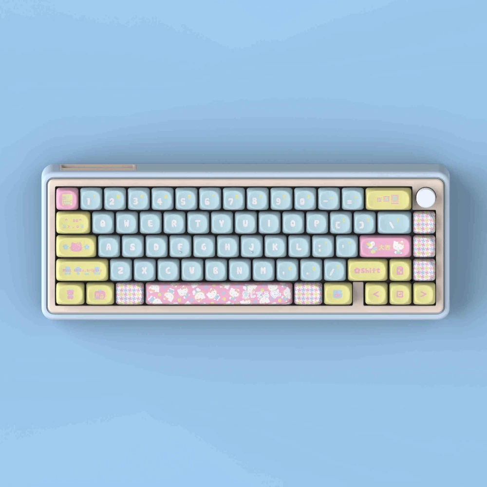 136 Pieces Cute Keycaps MOA Height PBT 5 Sides Dye Sublimation Lovely Cat Pink Blue Girl Gift Mechanical Keyboard Mad 60he 68he
