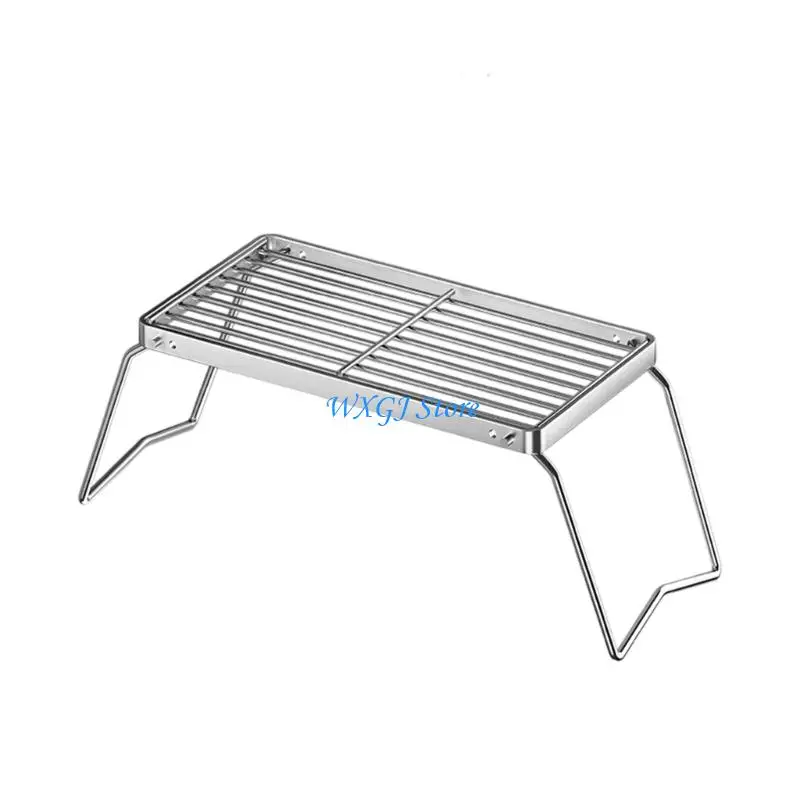 37JE Stainless Steel Folding Grills Bracket BBQ Equipment Metal Texture for Camping