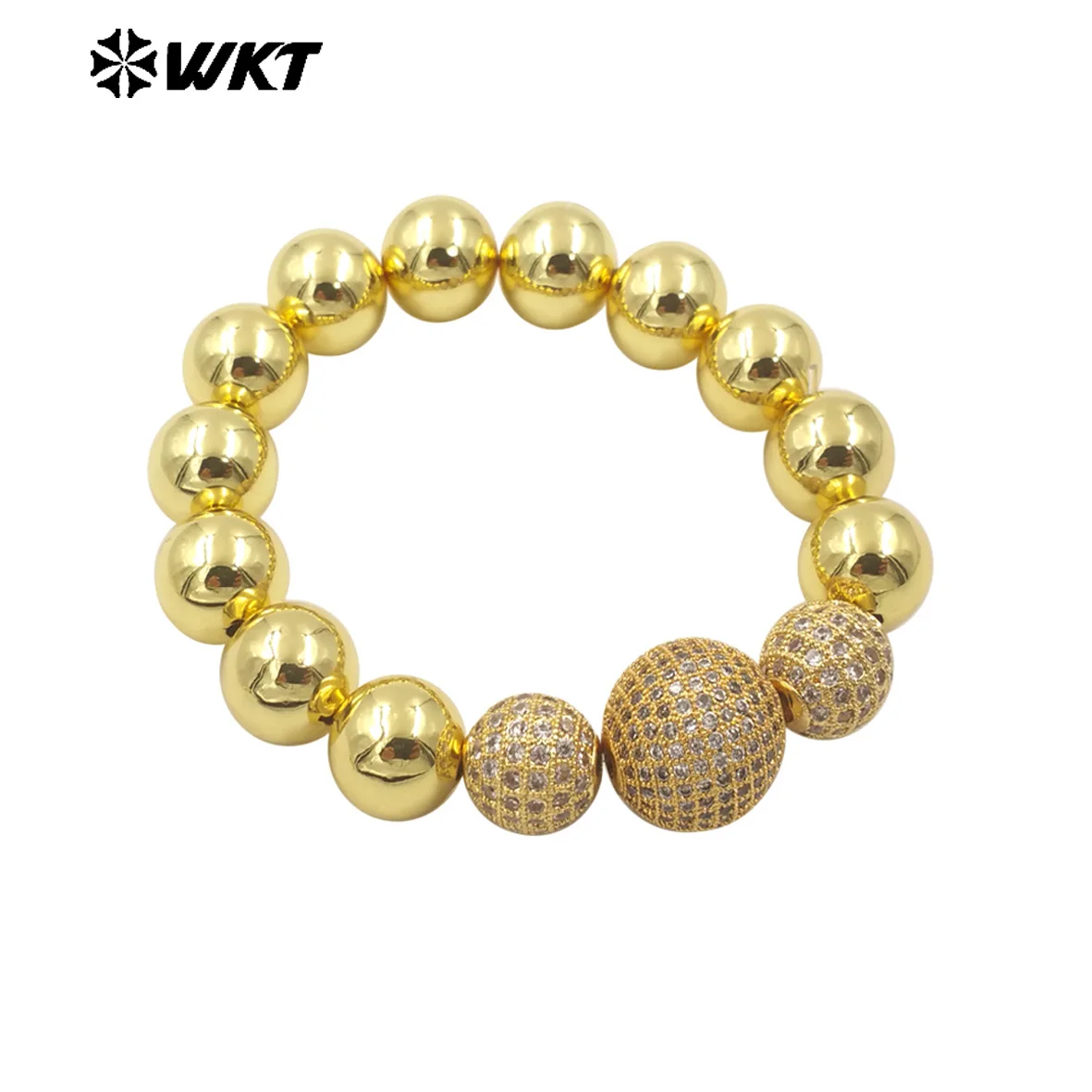 

WT-JF346 Classic And Retro Stretch Bracelet With 18k Gold Beads Three Cubic Zircon Beads For Friends Birthday Gifts Accessories