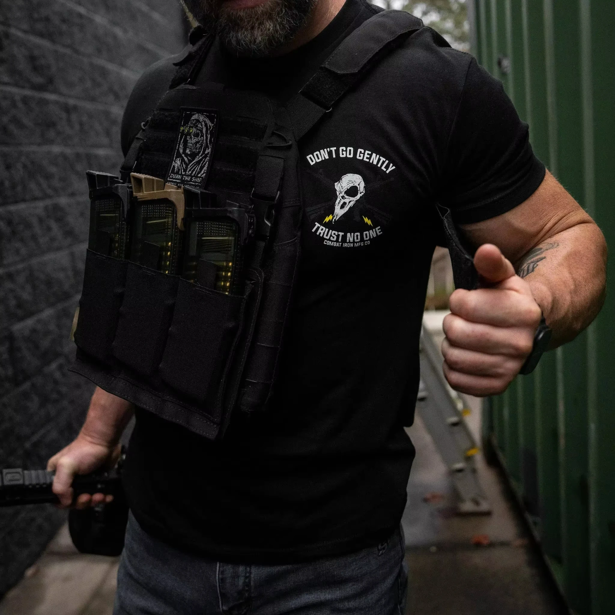 Unisex Graphic T Shirt Combat Tactical Co Crow Skull Cross Rifle Double Side Print Don't Go Gently Trust No One Slogan